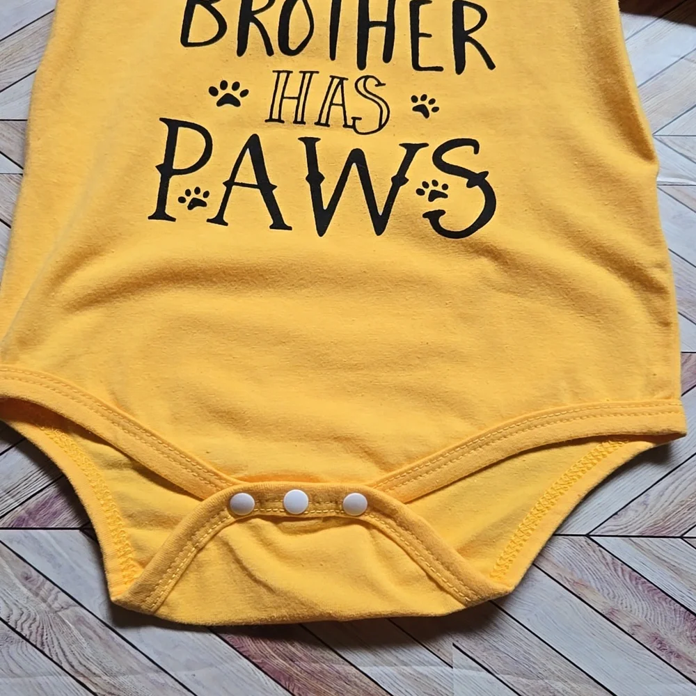 My Big Brother Has Paws Baby Onesie Funny Puppy Pet Lover Baby Shower Gift 6-9M - Picture 6 of 6